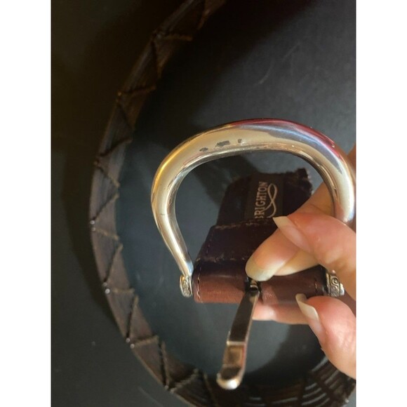 Brighton wide Brown Leather Woven Braided Belt Wide Size Medium/ Large 32 - Picture 7 of 9